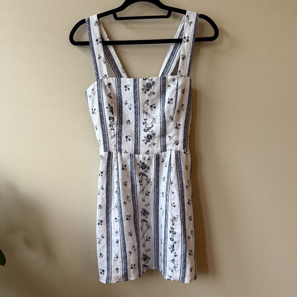 Reformation White and Navy Floral Stripe Mini Dress